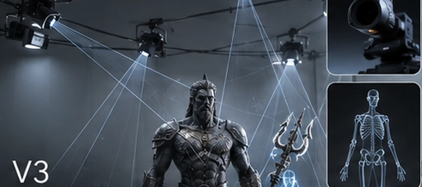 Concept of multiple actors tracked on a film set